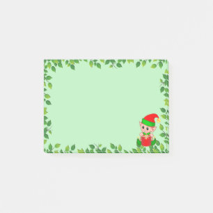 Post-it® Bébé Elfe Mignon & Cadre de Feuille Verte sur Fond