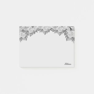 Post-it® Belle aquarelle argent fleurs & calligraphie