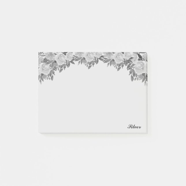 Post-it® Belle aquarelle argent fleurs & calligraphie (Devant)