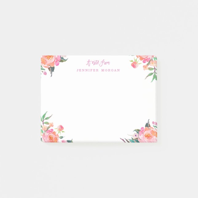 Post-it® Belle aquarelle violet Fleurs roses (Devant)