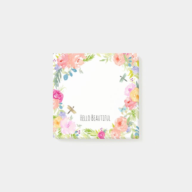 Post-it® Belle Peach Rose or Aquarelle Jaune Rose Floral (Devant)