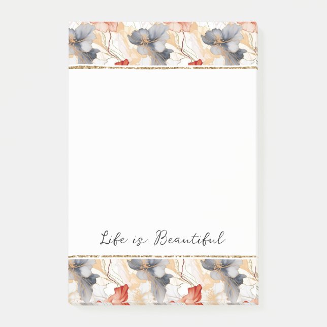 Post-it® Belle Pêche féminine Bleu et Blanc Floral (Devant)