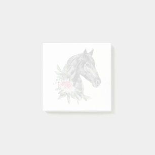 Post-it® Belle tête de cheval noir Portrait d'aquarelle