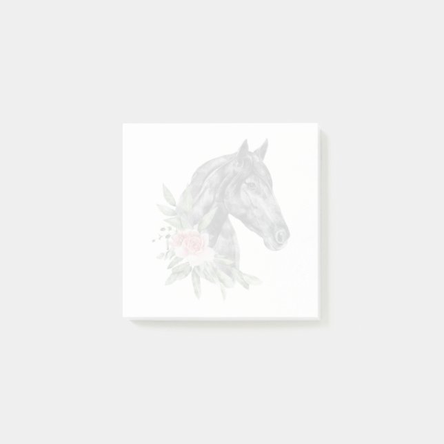 Post-it® Belle tête de cheval noir Portrait d'aquarelle (Devant)