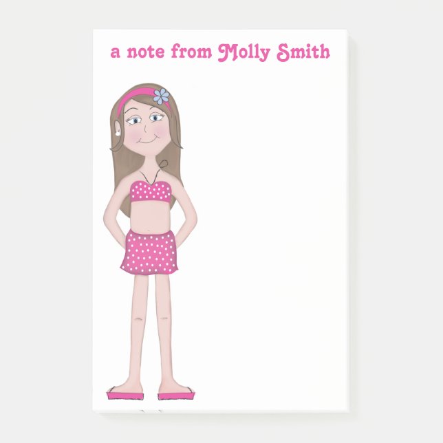 Post-it® Bikini rose, peau claire avec brunette et yeux ble (Devant)