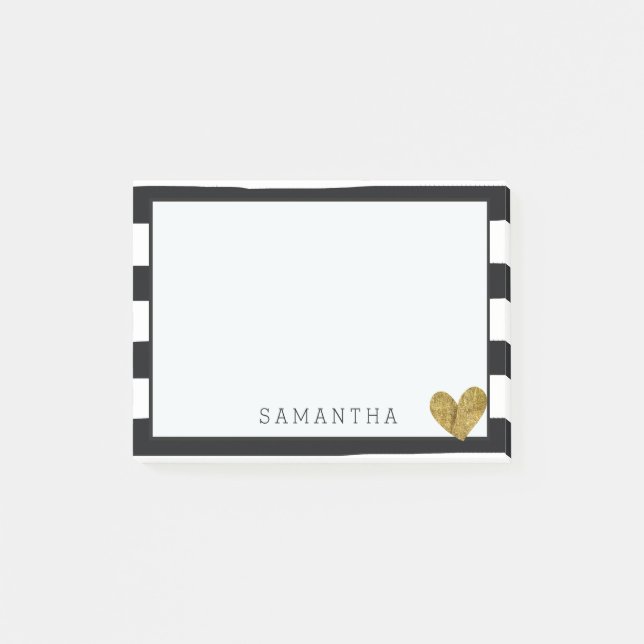 Post-it® Black and White Stripes Gold Heart (Devant)