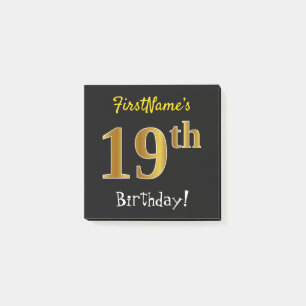 Post-it® Black, Faux Gold 19e anniversaire, avec nom person