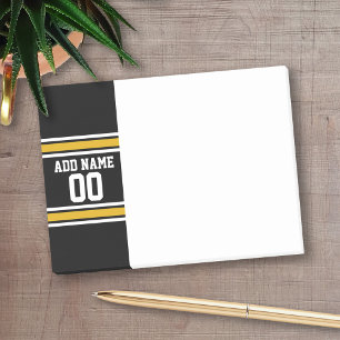 Post-it® Black Gold Football Jersey Nom personnalisé Numé