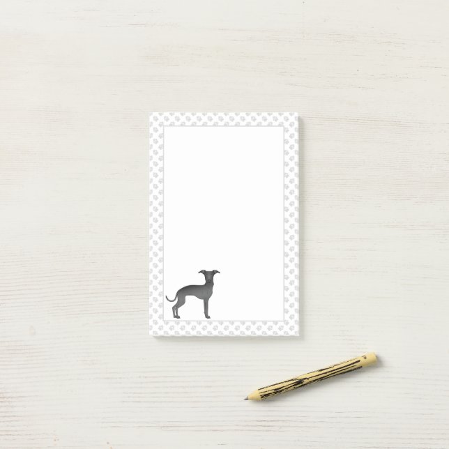 Post-it® Black Italien Greyhound Cute Cartoon Chien avec pa (Sur un bureau)