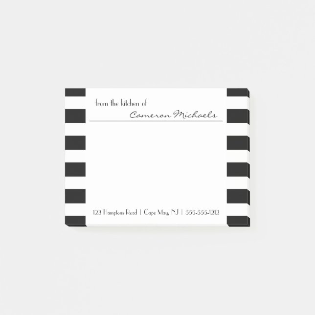 Post-it® Black | Monogramme Motif à rayures blanches (Devant)