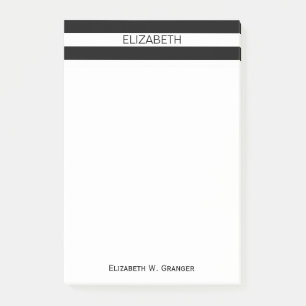 Post-it® Black White Horizontal Preppy Stripe Nom monogram