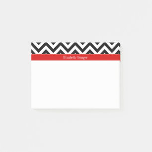 Post-it® Black White LG Chevron Red Name monogram