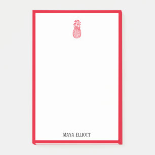 Post-it® Blanc avec ananas rouge vif et bordure + nom