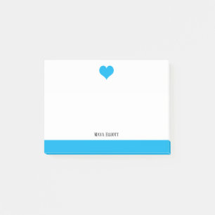 Post-it® Blanc avec ciel bleu clair Coeur et bordure + Nom