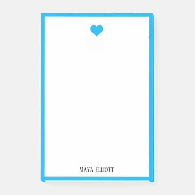 Post-it® Blanc avec ciel bleu clair Coeur et bordure + Nom (Devant)