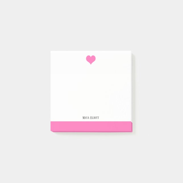 Post-it® Blanc avec Coeur et Bordure rose vif + Nom (Devant)