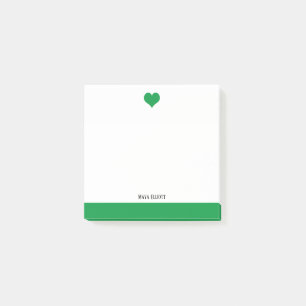 Post-it® Blanc avec Coeur et Bordure Vert Lumineux + Nom