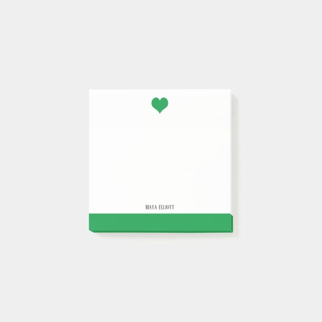 Post-it® Blanc avec Coeur et Bordure Vert Lumineux + Nom (Devant)