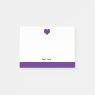 Post-it® Blanc avec coeur pourpre & Bordure & Nom