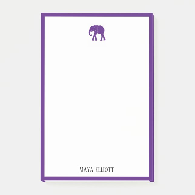 Post-it® Blanc avec éléphant et bordure violet clair + nom (Devant)