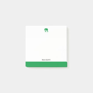 Post-it® Blanc avec éléphant vert brillant et bordure + nom