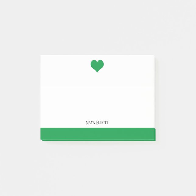 Post-it® Blanc avec Kelly Green Heart & Border & Name (Devant)