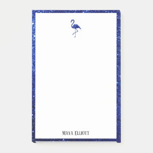 Post-it® Blanc avec Parties scintillant bleue Flamant rose
