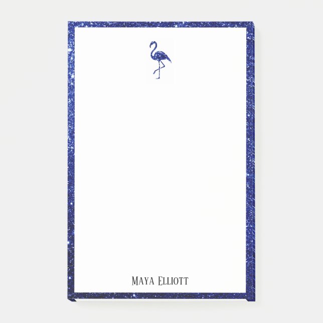 Post-it® Blanc avec Parties scintillant bleue Flamant rose  (Devant)