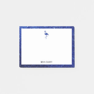 Post-it® Blanc avec Parties scintillant bleue Flamant rose