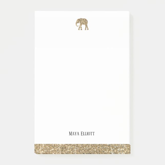 Post-it® Blanc avec Parties scintillant Gold Faux Elephant  (Devant)