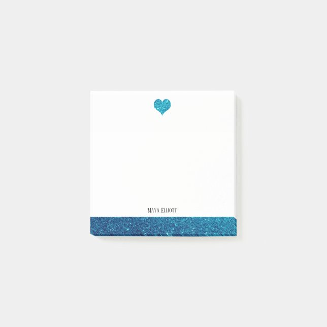Post-it® Blanc avec Parties scintillant Turquoise Faux Coeu (Devant)