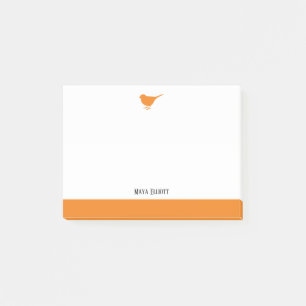 Post-it® Blanc avec petit oiseau et bordure orange + nom