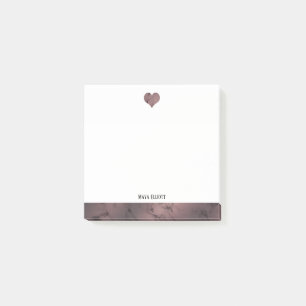 Post-it® Blanc avec Rose Gold Marble Coeur & Bordure + Nom