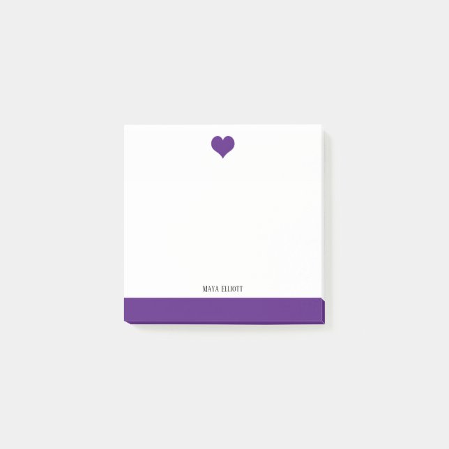 Post-it® Blanc avec un coeur et une bordure violet brillant (Devant)