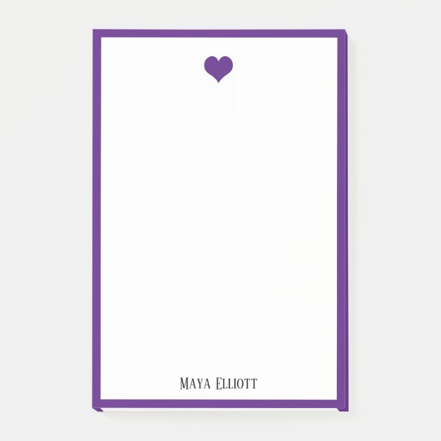 Post-it® Blanc avec un coeur et une bordure violet brillant (Devant)