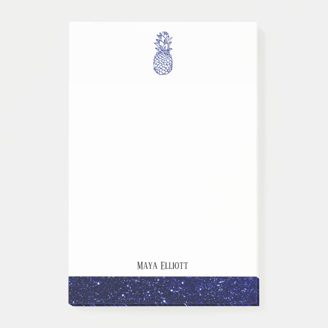Post-it® Blanc + Blue Faux Parties scintillant Ananas & Bor (Devant)