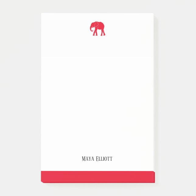 Post-it® Blanc & Éléphant Rouge Clair & Bordure, Nom (Devant)