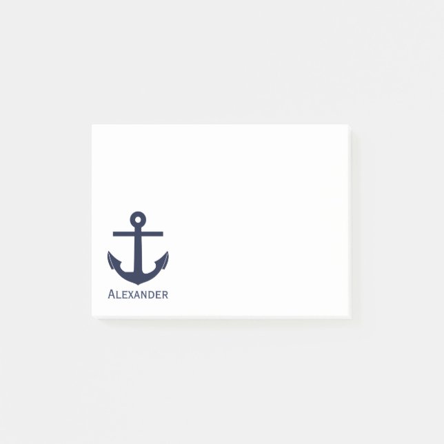 Post-it® Blanc nautique de bleu marine d'Ancre de (Devant)