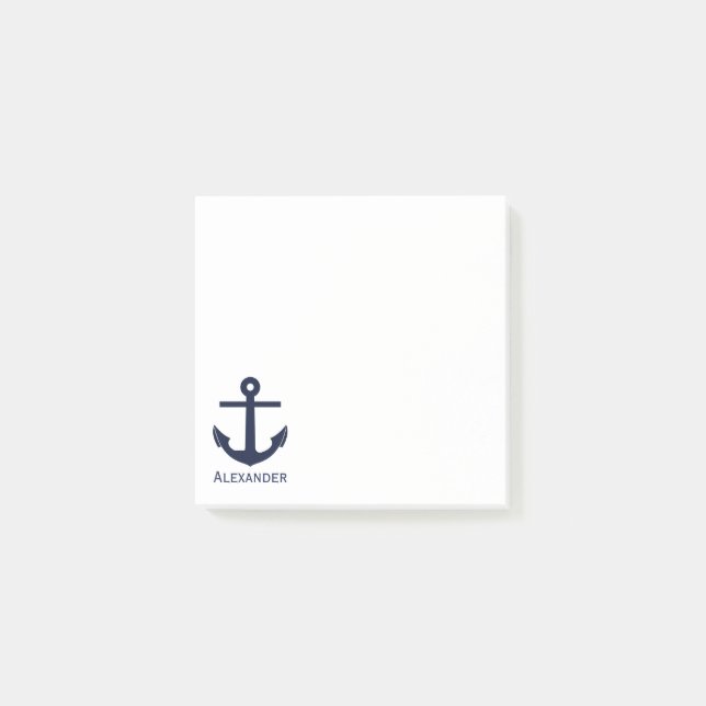 Post-it® Blanc nautique de bleu marine d'Ancre de (Devant)