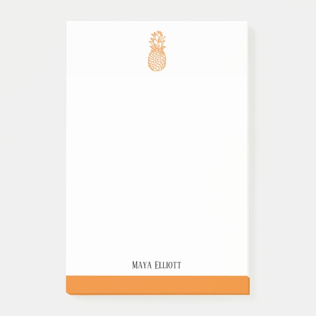 Post-it® Blanc & Orange Clair Ananas & Bordure, Nom (Devant)