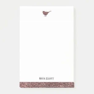 Post-it® Blanc & Rose Gold Faux Parties scintillant Oiseau 