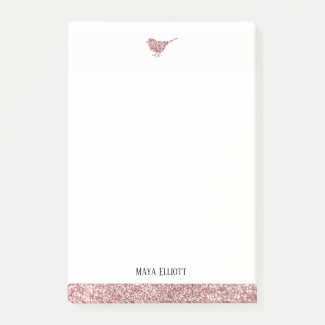 Post-it® Blanc & Rose Gold Faux Parties scintillant Oiseau  (Devant)