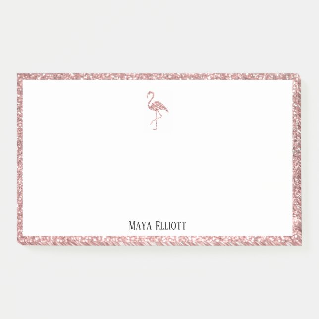 Post-it® Blanc + Rose Gold Parties scintillant Flamant rose (Devant)