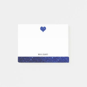 Post-it® Blanc sur Bleu Faux Parties scintillant Coeur & Bo