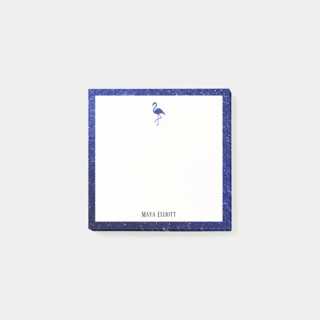 Post-it® Blanc sur Bleu Faux Parties scintillant Flamant ro (Devant)