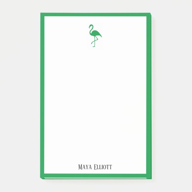 Post-it® Blanc sur Flamant rose vert clair et bordure avec  (Devant)
