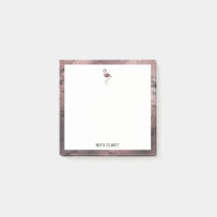 Blanc sur marbre or Rose, Flamant rose & bordure, 