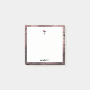 Post-it® Blanc sur marbre or Rose, Flamant rose & bordure, 