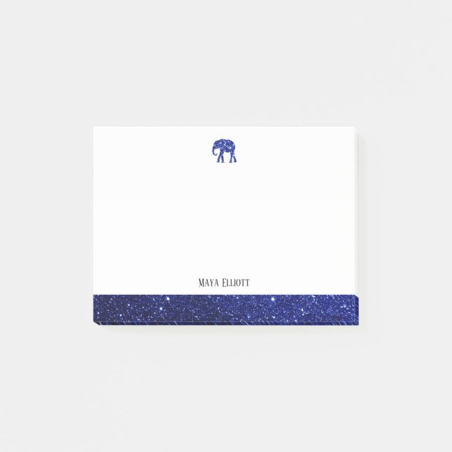 Post-it® Blanc sur Parties scintillant Faux Bleu Eléphant & (Devant)