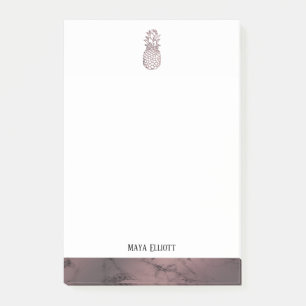 Post-it® Blanc sur Rose Gold Marble Ananas & Bordure, Nom